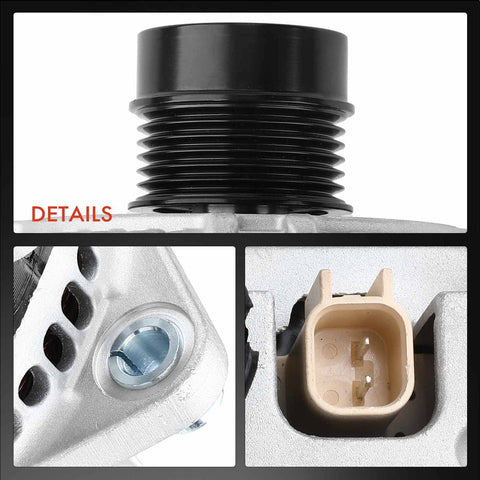 Close-up of Beefy 140A 12V 6-Groove Alternator details for Jeep Compass 2007-2017 Patriot 2007-2017 Chrysler 200 2011-2014