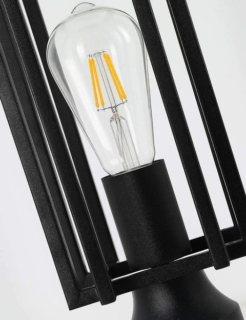 Close-up of light bulb in Outdoor Post Light For Patio And Garden, All Weather Sand Black Metal Lantern, showcasing design details.