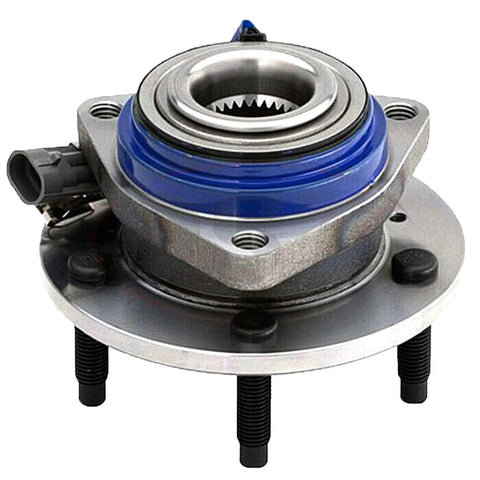 Front view of Front Hub Bearing Assembly 513121 Single Unit for Chevy Impala Monte Carlo with ABS wiring and sealed ball bearing design