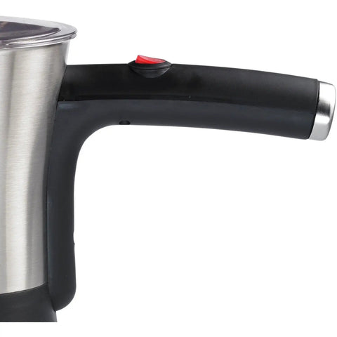 Close-up of Electric Turkish Coffee Maker For Quick Brew 800W Stainless Steel Design With Concealed Heating Element 360 Degree Swivel Base