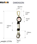 Self Retracting Fall Protection Lanyard With Six Foot Reach Internal Shock Absorber Expands 42 Inches to Cut Impact Under 900 lbs