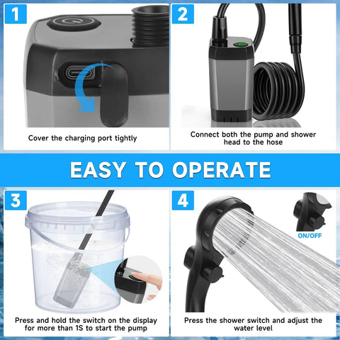 Power Packed Portable Camping Shower Kit With LED Battery And Temperature Display, setup steps for operation