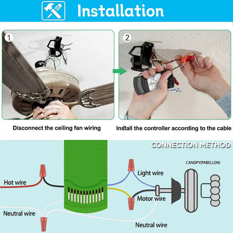Universal Ceiling Fan Remote Kit With Receiver 3 Speed Remote With Dimmer Replacement For Most Brands No Fuss Setup Easy Install Works With Hampton Bay Westinghouse Honeywell And More installation guide diagram