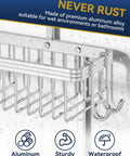 Rustproof Aluminum Shower Caddy Hanging Organizer With Two Tier Baskets Three Removable Hooks And Soap Dish Inside Shower Storage