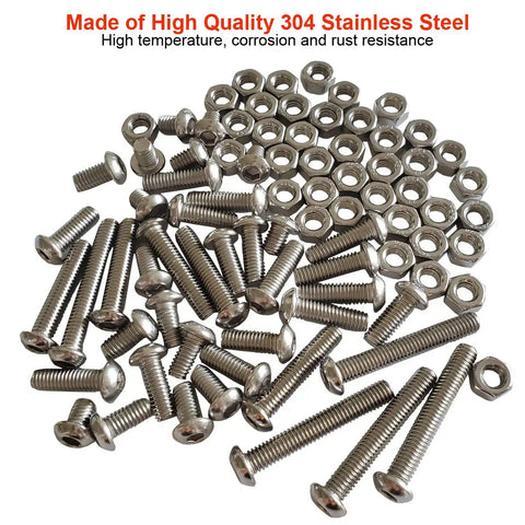 84 Piece M6 Hex Socket Bolts And Nuts Set Stainless Steel 304 Hardware Kit With Bolts In 8, 12, 16, 20, 30, 40mm And 42 Nuts Displayed