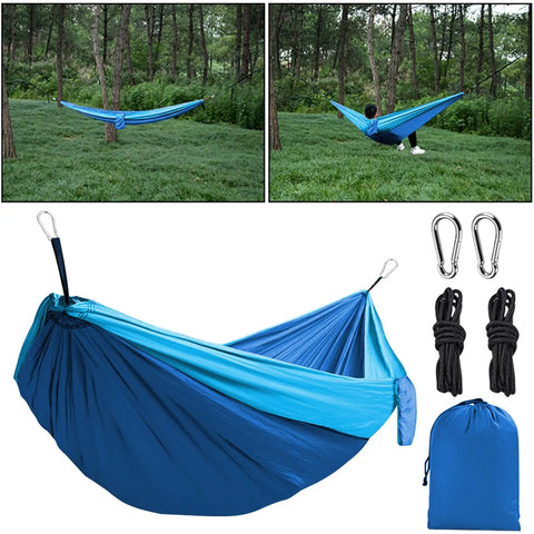 Heavy Duty Camping Hammock With 660Lb Capacity And Tree Straps Portable Outdoor Hammock Tent setup with accessories displayed