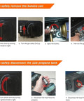 Instructions for removing butane and propane from Dual Fuel Camping Stove With Wind Blocker, 10,000 BTU Portable Gas Stove.