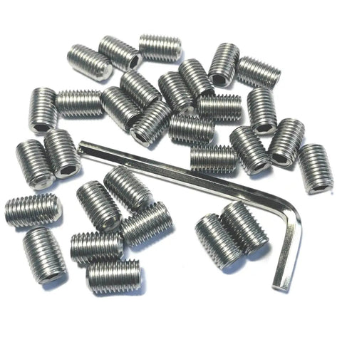 Durable 304 Stainless Steel Set Screws 30 Piece Pack Five Sixteenth Thread Twenty Four Per Inch Hex Socket Grub Screws With Allen Wrench