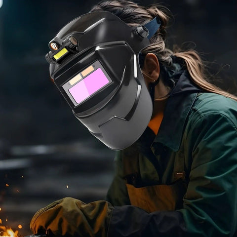Auto Darkening Welding Hood With True Color Viewing System And Large Window For On Site Metalworking