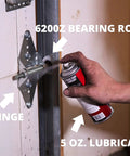 All In One Garage Door Repair Kit For 16x7 White Doors With Powder Coated Hinges and Brackets Quiet Operation Rust Resistant Thicker Gauge Parts Easy Tune Up shown with lubricant application on hinge and roller