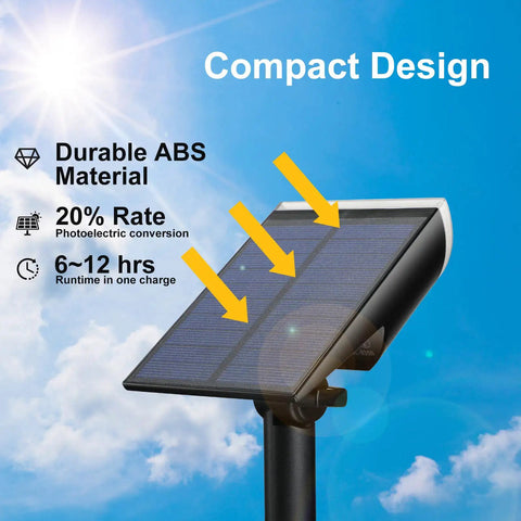 Solar Spotlight Pack Outdoor 12 LED IP67 Waterproof Dusk To Dawn Auto On Off 2In1 Adjustable Solar Panel Closeup