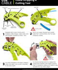 Diagram showing features of Pro Grade Wire Stripping And Cutting Tool For Ethernet Cabling And Coax Adjustable Blade Depth.