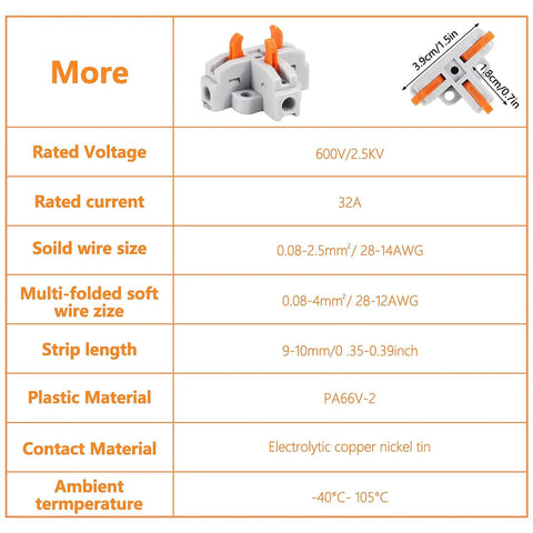Specifications of Fourteen Piece T Tap Lever Wire Connector Kit Three Way Electrical Wire Splitter Push In Quick Splitters