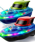 Two Pack RC Boats For Kids Ready To Race With 7 Mode LED Lights Water Spray Dual Batteries Two Point Four GHz Remote Range 164 Feet