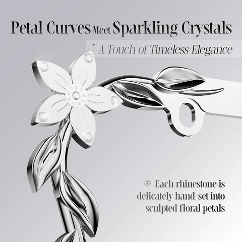 Close-up of Floral Bling License Plate Frame With 3D Flower Design And Rhinestone Accents Chrome Painted Zinc Alloy