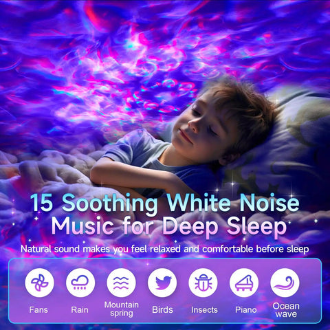 Child enjoying Galaxy Projector Night Light With Bluetooth Speaker And White Noise For Bedroom Vibe, starry sky projection