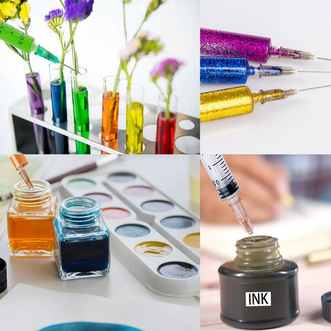 Colorful 25G 5/8 Luer Lock Syringe Needles in lab setup with flowers and test tubes