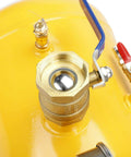 Close-up of valve and gauge on 5 Gallon Air Tire Bead Seater Blaster Tool With Gauge 145 PSI For Cars Trucks ATVs And Heavy Duty