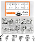 Must Have Heavy Duty 45 Piece Metric Grease Fittings Kit With M6 M8 M10 Straight And Angled Zerk Fittings