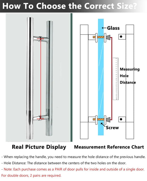 Sliding Door Pull Handles For Exterior Glass Doors Aluminum Black Double Sided Gate Grab Bars Easy To Install Inside And Outside For Patio Doors DIY Friendly Modern Durable Hardware on glass door with measurement chart