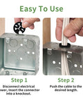 Kickass 3/8 Inch Electrical Box Knockout Plugs With Snap Bushing For Wire Protection Non Metallic Push In Cable Connectors demonstrating installation steps.