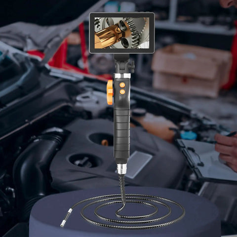 Two Way 180 Degree Articulating Borescope Camera With Light, 6.4mm Tiny Lens, 5 Inch IPS 1080P HD Screen, 8X Zoom, 8 LED Illumination, Snake Endoscope For Automotive And Plumbing Inspections, in car engine