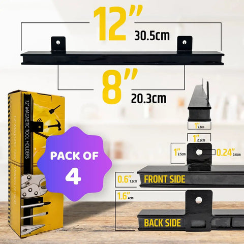 12 Inch Heavy Duty Magnetic Tool Holders 4 Pack 48 Inches Total Length Upgraded Strong Magnets That Never Lose Grip Built Tough