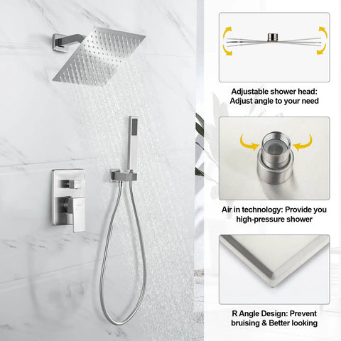 Rain Shower System With Handheld Spray, 10 Inch Wall Mounted Luxury Showerhead Set In Brushed Gold, Valve And Trim Kit Included