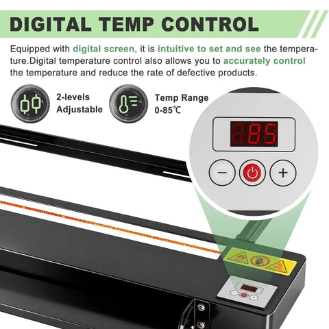 Beefy 24 Inch Acrylic Bender With Digital Temperature Display And Spare Heating Wire, Adjustable Length And Angle Plastic Bending Machine, 110V Black For DIY Sign Making, Craft Projects, And Custom Acrylic Creations. Black acrylic bender with digital temp display and control buttons