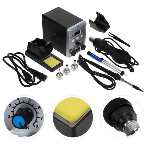Digital Soldering Iron Station 700W Max With Hot Air Rework Quick Heating Precise Temperature Control Aluminum Alloy Body