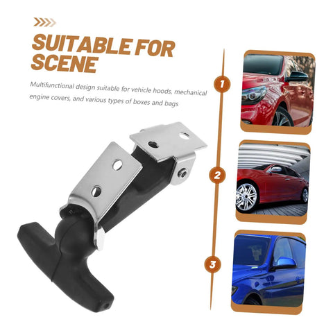 Elastic T Handle Draw Latches With Rubber Hood Catch Lock Bracket for Vehicle Toolboxes and Cargo Racks, black rubber