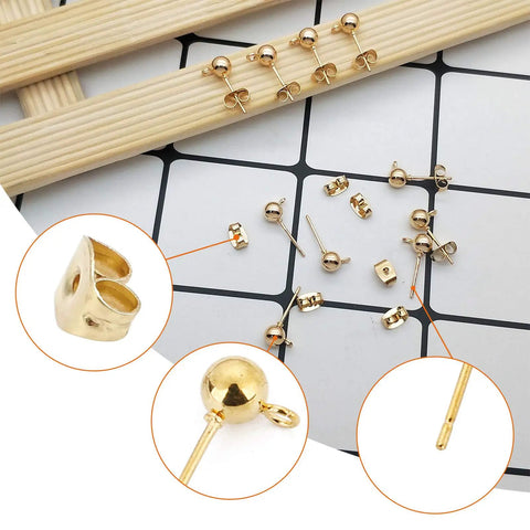 KC Gold Ball Post Earring Studs With Loop, 150 Pcs, Includes 200 Stainless Steel Butterfly Earring Backs, 350 Total DIY Jewelry Making Findings Kit For Earrings Crafting, gold posts with backs