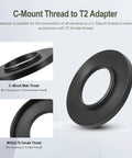 T2 Female To C Mount Telescope Camera Adapter for Telescopes and Macro Photography, Anodized Aluminum, side and top view