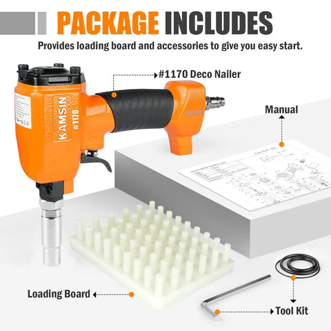 Lightweight Pneumatic Decorative Nailer For Upholstery And Leather Furniture With 11.7mm Head Air Powered Tack Gun package