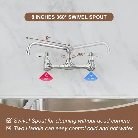 Beefy Workhorse Wall Mount Kitchen Faucet with 8 Inch Swivel Spout Dual Handle Chrome Industrial Mixer Tap installed