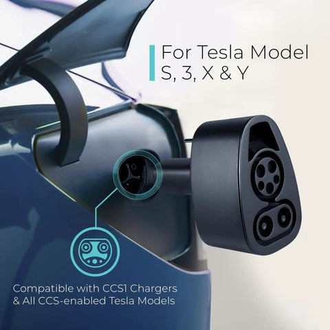 CCS to NACS Tesla Charger Adapter for All Tesla Models and CCS Enabled EVs 250 kW DC Fast Charging 500A at 500V shown.