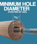Beefy Heavy Duty Steel 6 Inch Forstner Bit Extension With 3/8 Inch Shank drilling wood at 55/64 inch minimum diameter