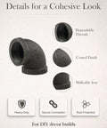 10 Pack One Half Inch Malleable Cast Iron Pipe Elbows 90 Degree Fittings For Threaded Black Pipes with features highlighted.