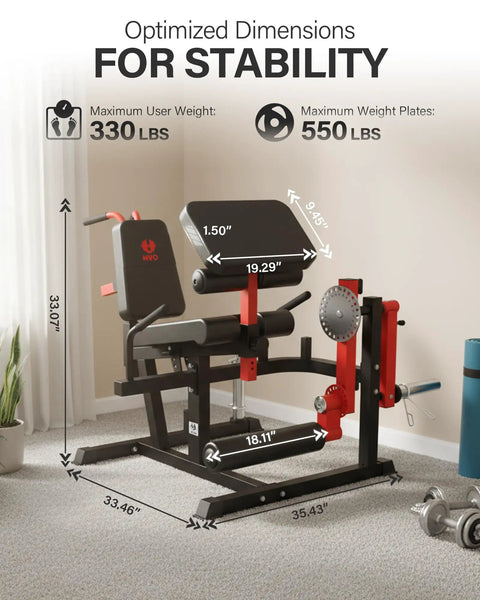 Dimensions of Six In One Leg Extension And Curl Machine For Home Gym Target Quads Hamstrings Glutes With 880 lb capacity.