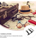Beefy Heavy Duty Stainless Steel T Handle Draw Latches Two Pack on display with travel accessories and suitcase