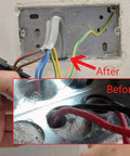 200 Piece Hollow Rubber Grommet Assortment Kit installed in wall cable holes for neat wiring, showing before and after comparison.