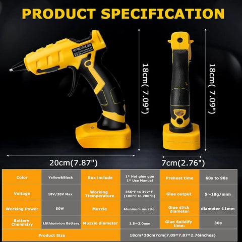 Cordless Hot Glue Gun For 18V And 20V Max Batteries With 30 Second Preheat Quick Melt Glue Gun For Arts And Crafts DIY Repairs Includes 30 Glue Sticks 7x150mm Tool Only Ideal For Quick Fixes And DIY Projects product specifications