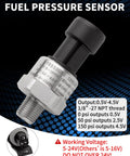 0 To 150 Psi Fuel Oil Pressure Transducer Sensor With One Eighth Inch NPT Thread And Harness Kit, Stainless Steel Body