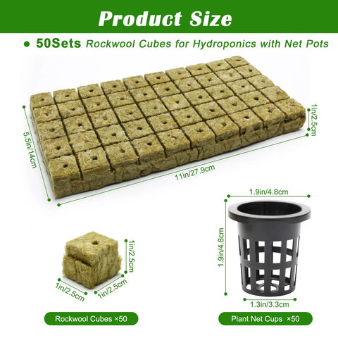 Hydroponics Rockwool Cube Starter Kit With Fifty One Inch Plugs And Fifty One And A Half Inch Net Cups For Seed Starting And Soilless Growth Complete Kit For Indoor Gardeners And Hobby Growers