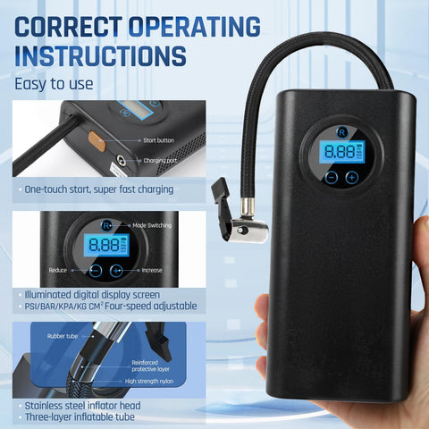 Cordless Tire Inflator Air Compressor For Cars Bikes Motorcycles And Balls Portable Rechargeable Mini Pump with digital display