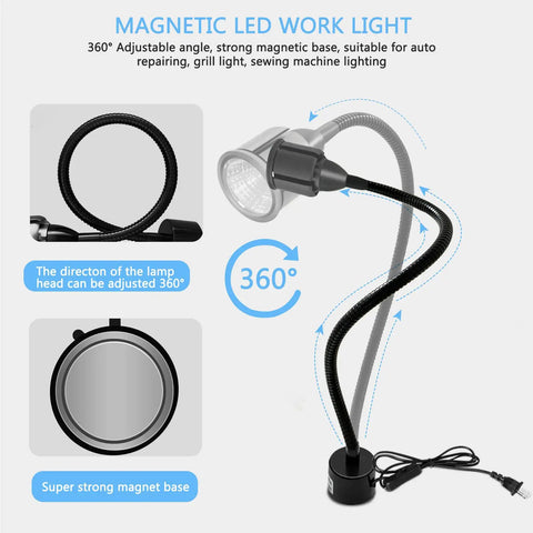 Diagram of Magnetic LED Work Light with Flexible Gooseneck and Magnetic Base 700 Lumen Lamp for Workshop Lathe