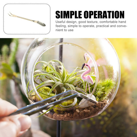 Stainless Steel Bonsai Rake And Tweezers Set For Potted Plants Pro Grade Gardening Tools For Loosening Soil And Shaping Bonsai on a terrarium