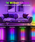 Corner Floor Lamp RGB Mood Light With 16 Million Colors And 210 Dynamic Modes illuminating a living room with vivid colors