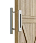 9.5 Inch Stainless Steel Sliding Barn Door Handles Pull Flush Hardware Set Double Sided For Gates Garages Sheds And Furniture Easy Install No Slotted Holes Needed Heavy Duty Rust Resistant Brushed Finish installed on wooden door