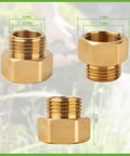 1-1/16 Inch Fine Thread Female To Three Quarter GHT Male Backflow Preventer Adapter For Hose Bibs And Vacuum Breaker Fittings Outdoor Faucet To Garden Hose Connector Brass Construction No Fuss Rust Resistant shown from multiple angles with dimensions